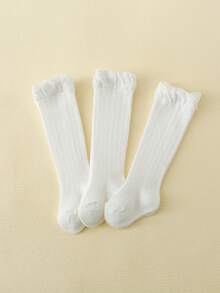 3雙嬰兒荷葉邊高筒襪 - 白色 - 查看 5