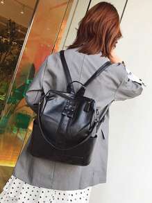 中等經典背包前拉鏈極簡黑色 - 黑色 - 查看 1