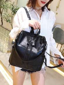 中等經典背包前拉鏈極簡黑色 - 黑色 - 查看 4