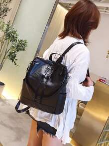 中等經典背包前拉鏈極簡黑色 - 黑色 - 查看 5