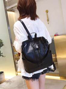 中等經典背包前拉鏈極簡黑色 - 黑色 - 查看 6