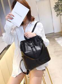 中等經典背包前拉鏈極簡黑色 - 黑色 - 查看 8