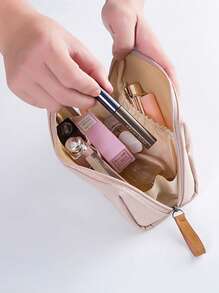 防水尼龍化妝包化妝包休閒化妝包便攜旅行包化妝包 - 藕粉色 - 查看 1