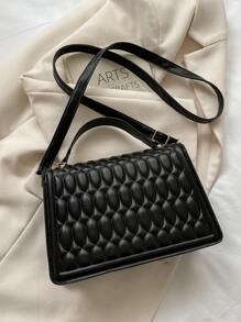 Túi vuông nắp nhỏ họa tiết chần bông có ví đựng tiền màu đen - màu đen - Xem 2