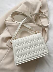 Túi vuông nắp nhỏ có hoa văn chần bông với ví đựng tiền xu - trắng - Xem 2