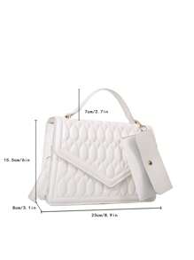 Túi vuông nắp nhỏ có hoa văn chần bông với ví đựng tiền xu - trắng - Xem 5