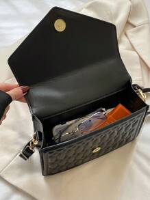 Túi vuông nắp nhỏ họa tiết chần bông có ví đựng tiền màu đen - màu đen - Xem 3