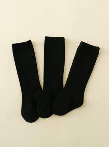 3對嬰兒素色休閒高筒襪適用於日常 - 黑色 - 查看 1