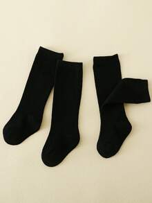 3對嬰兒素色休閒高筒襪適用於日常 - 黑色 - 查看 2