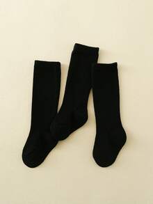 3對嬰兒素色休閒高筒襪適用於日常 - 黑色 - 查看 3