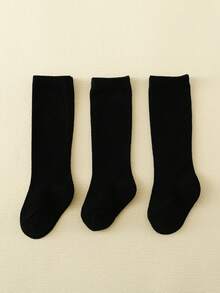3對嬰兒素色休閒高筒襪適用於日常 - 黑色 - 查看 4