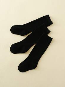 3對嬰兒素色休閒高筒襪適用於日常 - 黑色 - 查看 5