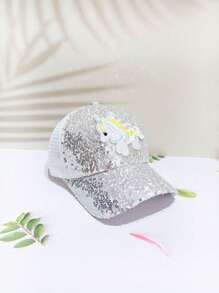 1 Cô Gái Sequin & Unicorn Patch Trang Trí Mũ Trucker Thời Trang Cho Cuộc Sống Hàng Ngày - Bạc - Xem 3