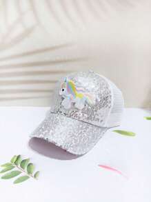 1 Cô Gái Sequin & Unicorn Patch Trang Trí Mũ Trucker Thời Trang Cho Cuộc Sống Hàng Ngày - Bạc - Xem 4