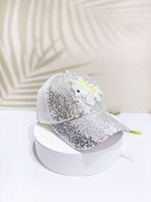 1 Cô Gái Sequin & Unicorn Patch Trang Trí Mũ Trucker Thời Trang Cho Cuộc Sống Hàng Ngày - Bạc - Xem 7