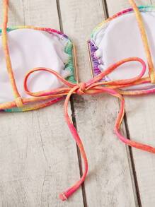 SHEIN Swim 渐变色褶饰镂空比基尼套装，适合夏季海滩度假 - 彩色 - 查看 3