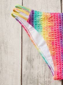 SHEIN Swim 渐变色褶饰镂空比基尼套装，适合夏季海滩度假 - 彩色 - 查看 5