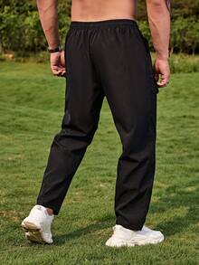 Manfinity Homme Hombres Pantalones cargo con bolsillo con solapa de cintura con cordón - Negro - Ver 2