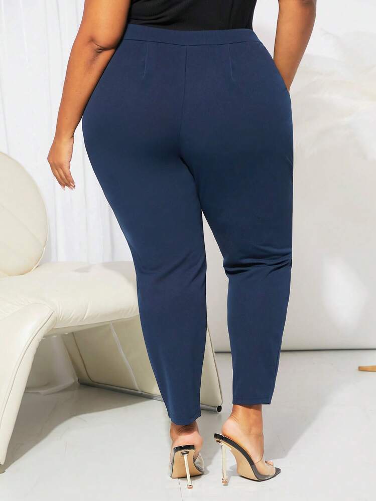 SHEIN CURVE+ Enkel Enkel Plus Size Byxor - Marinblå - Visa 2
