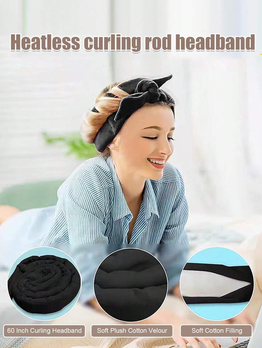 1pc Satin No-heat Hair Roller, Sleeping Hair Curler - Black - View 1