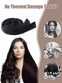 1pc Satin No-heat Hair Roller, Sleeping Hair Curler - Black - View 3
