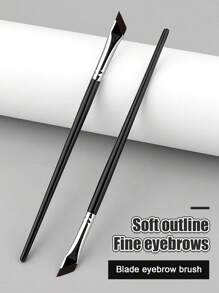 1 件斜扁刀刃眉刷 0.06 毫米超细纤维斜角化妆刷化妆工具 - 黑色 - 查看 4