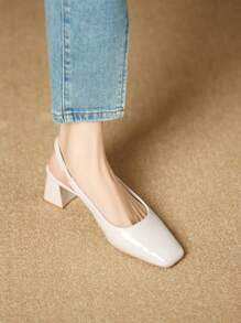 Xin Jing Shoes Giày lười đế cao mới thời trang cho nữ, giày cao gót đi làm đơn giản - Màu be - Xem 4