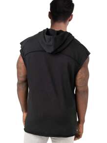 Manfinity Sport Corelite Men Solid Drawstring Hooded Tank Top Workout Tops - Black - View 2