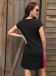 SHEIN LUNE Vestido de color combinado de manga murciélago - Multicolor - Ver 2