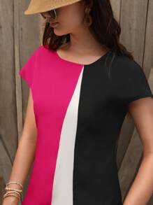 SHEIN LUNE Vestido de color combinado de manga murciélago - Multicolor - Ver 3