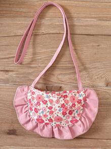 SHEIN 花卉荷叶边休闲女童连衣裙+包包套装