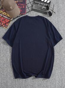 男士錄音帶和字母圖案T恤 - 藏蓝色 - 查看 2