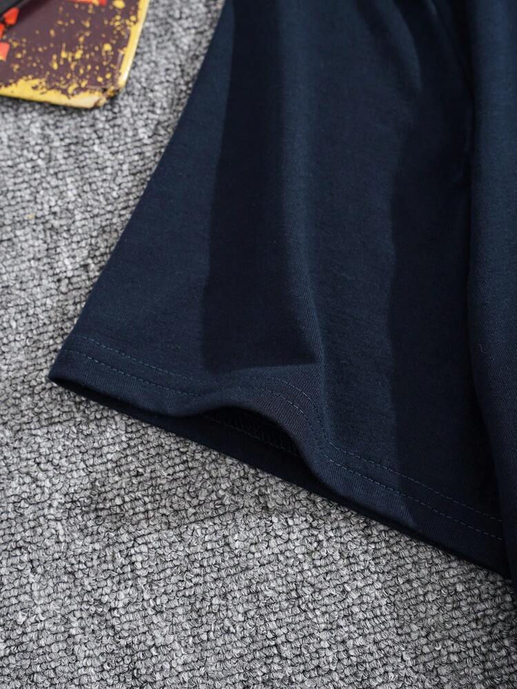 男士錄音帶和字母圖案T恤 - 藏蓝色 - 查看 3