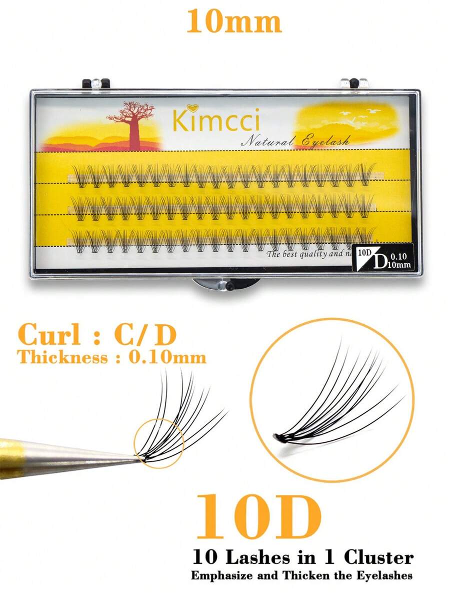 KIMCCI 1盒0.10 C/D捲曲10毫米局部假睫毛 - 黑色 - 查看 1