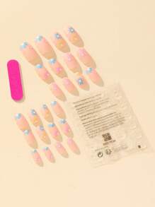24 chiếc móng tay hình vuông dài họa tiết hoa giả & 1 băng dính & 1 dũa móng tay - Nhiều màu - Xem 2
