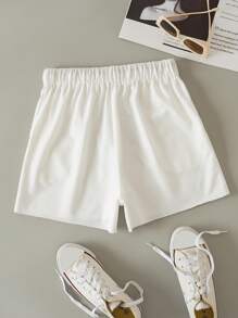 INAWLY Letter Graphic Drawstring Waist Shorts - White - View 2