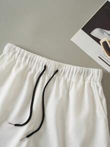 INAWLY Letter Graphic Drawstring Waist Shorts - White - View 3