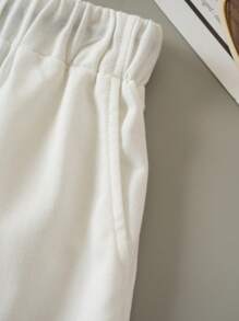 INAWLY Letter Graphic Drawstring Waist Shorts - White - View 4