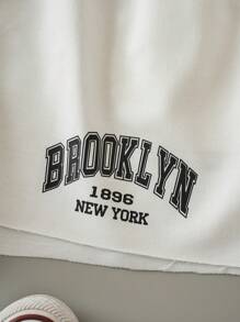 INAWLY Letter Graphic Drawstring Waist Shorts - White - View 5