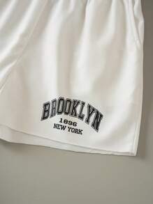 INAWLY Letter Graphic Drawstring Waist Shorts - White - View 6