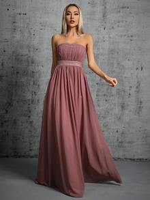 喇叭下摆蕾丝贴花水钻雪纺宴会连衣裙 - 紅木色 - 查看 5