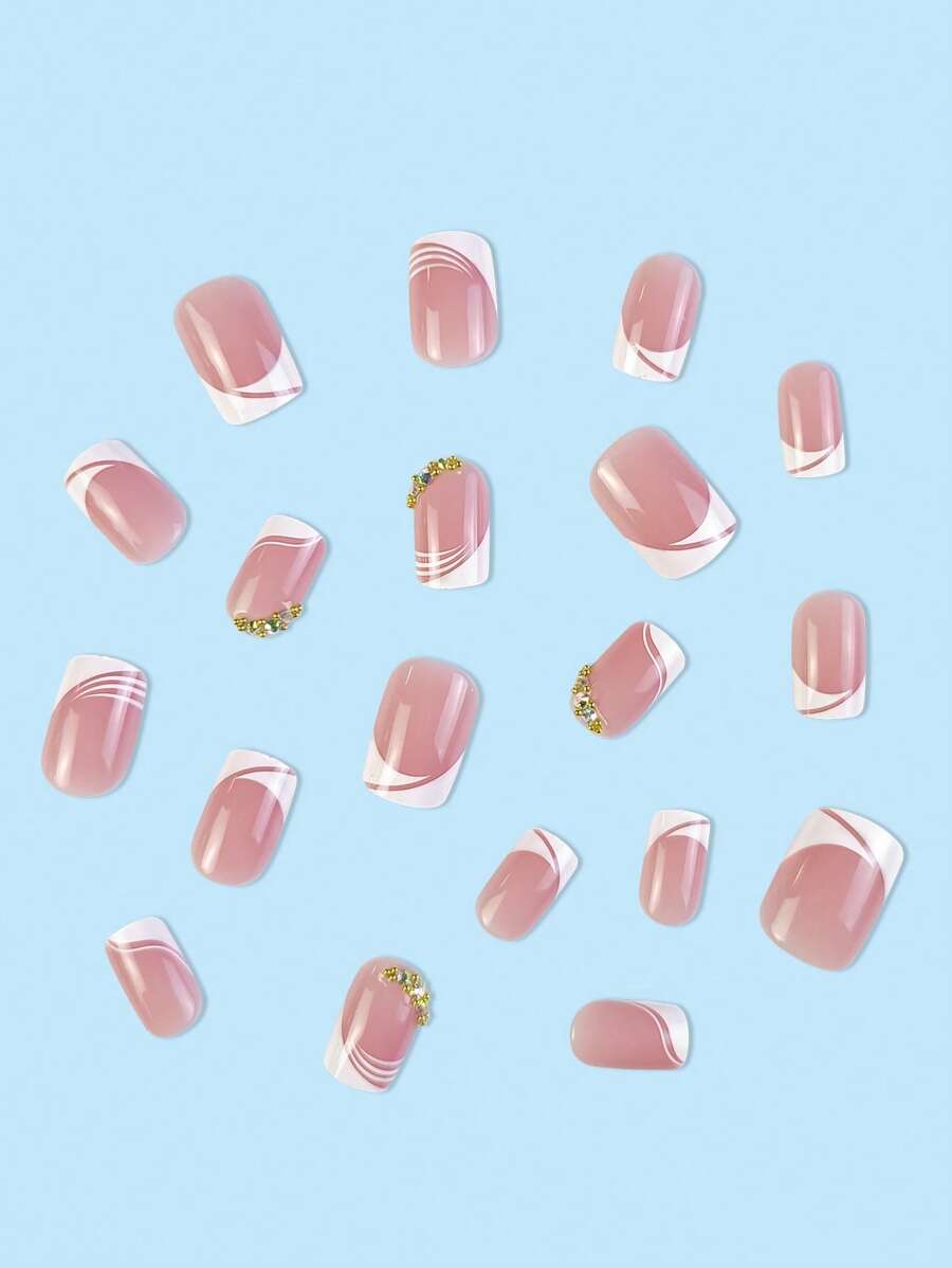 Transform Your Nails With 24pcs Short Square Rhinestone Decor Full