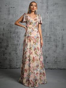 Váy phù dâu Thắt nút Dây kéo Hoa - Nhiều màu - Xem 3