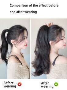 中等卷馬尾合成纖維接髮 - 黑色 - 查看 5