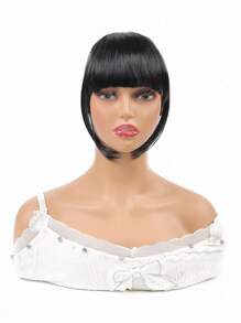 Clip In Short Straight Synthetic Hair Bangs - Black - View 1