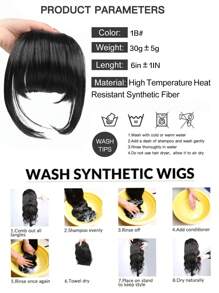 Clip In Short Straight Synthetic Hair Bangs - Black - View 3