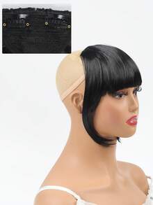 Clip In Short Straight Synthetic Hair Bangs - Black - View 5