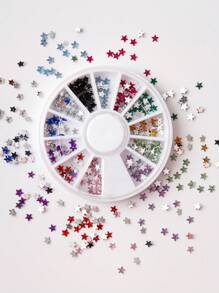 1盒/12格圆形美甲装饰，含12种颜色五角星水钻，DIY指甲饰品，美甲宝石，美甲用品，指甲 - 彩色 - 查看 1