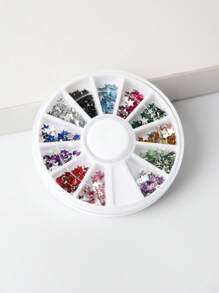 1盒/12格圆形美甲装饰，含12种颜色五角星水钻，DIY指甲饰品，美甲宝石，美甲用品，指甲 - 彩色 - 查看 3