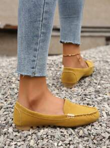 時尚平底鞋適用於女士金屬裝飾仿麂皮平底樂福鞋 - 橘色 - 查看 3